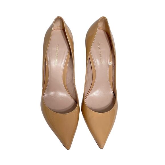 Stuart Weitzman Power 100 Pump Heels Patent Leather Adobe Beige 9.5 - Picture 3 of 11